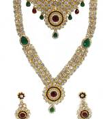 Maroon green stone drop bridal necklace set
