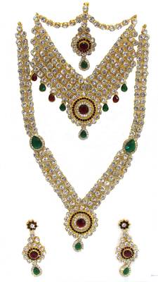 Maroon green stone drop bridal necklace set 2