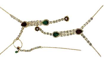 Maroon green stone drop bridal necklace set 3