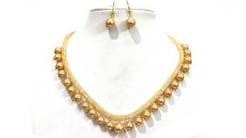Pearl drop golden chain necklace set 1