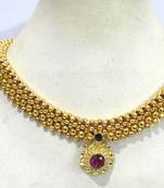 Golden beads pink pendant thushi necklace