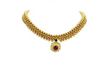 Golden beads pink pendant thushi necklace 2