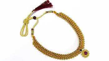Golden beads pink pendant thushi necklace 3