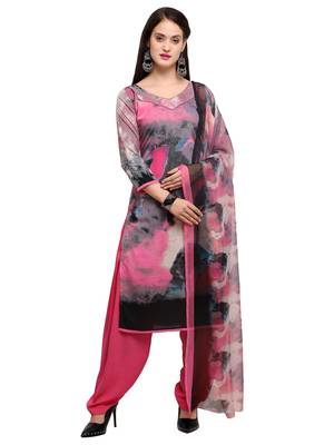 Pink Printed Crepe Salwar With Dupatta 1