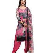Pink Printed Crepe Salwar With Dupatta