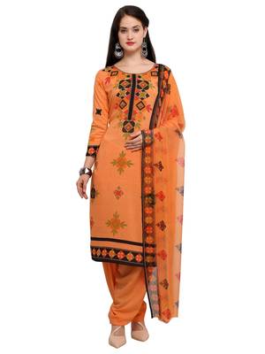 Orange printed crepe salwar with dupatta 1