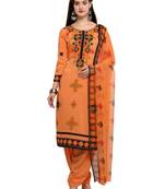 Orange printed crepe salwar with dupatta