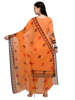 Orange printed crepe salwar with dupatta 2