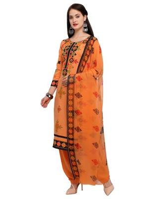 Orange printed crepe salwar with dupatta 3