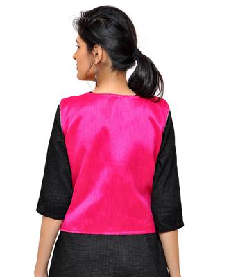 Pink Kutchi Embroidered Dupion Silk Waist Length Jacket Women Ethnic Wear 2
