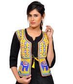 Yellow Kutchi Embroidered Dupion Silk Waist Length Jacket Women Ethnic Wear