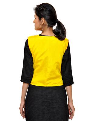 Yellow Kutchi Embroidered Dupion Silk Waist Length Jacket Women Ethnic Wear 2