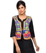 Blue Kutchi Embroidered Dupion Silk Waist Length Jacket Women Ethnic Wear