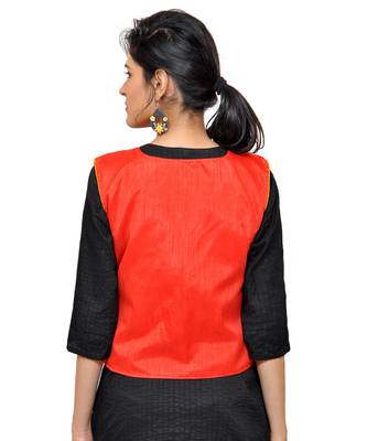 Red Kutchi Embroidered Dupion Silk Waist Length Jacket Women Ethnic Wear 2