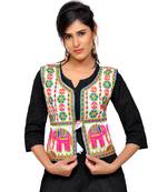 White Kutchi Embroidered Dupion Silk Waist Length Jacket Women Ethnic Wear