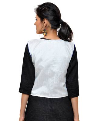 White Kutchi Embroidered Dupion Silk Waist Length Jacket Women Ethnic Wear 2