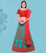 Turquoise Embroidered Art Silk Semi Stitched Lehenga With Dupatta