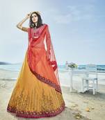 Mustard Embroidered Silk Semi Stitched Lehenga With Dupatta