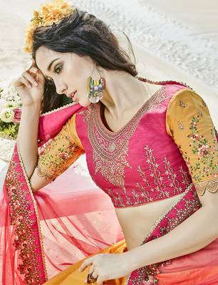 Mustard Embroidered Silk Semi Stitched Lehenga With Dupatta 2