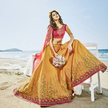 Mustard Embroidered Silk Semi Stitched Lehenga With Dupatta 4