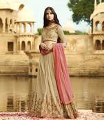 Beige Embroidered Silk Semi Stitched Lehenga With Dupatta