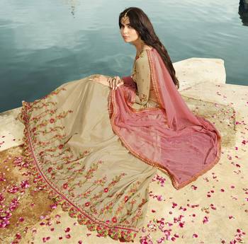 Beige Embroidered Silk Semi Stitched Lehenga With Dupatta 2
