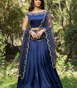 Blue Plain art Silk Lehenga With Dupatta