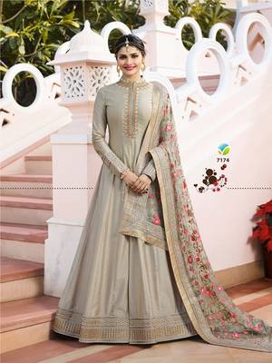 Grey Embroidered Silk Semi Stitched Anarkali Suit 1
