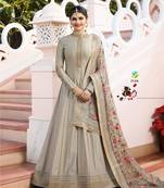 Grey Embroidered Silk Semi Stitched Anarkali Suit