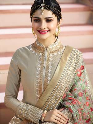Grey Embroidered Silk Semi Stitched Anarkali Suit 2