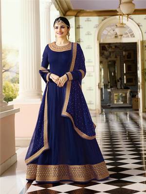 Blue Embroidered Faux Georgette Semi Stitched Salwar With Dupatta 1
