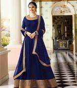 Blue Embroidered Faux Georgette Semi Stitched Salwar With Dupatta