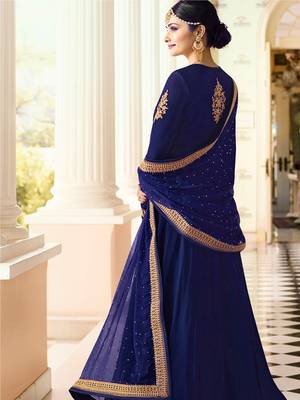 Blue Embroidered Faux Georgette Semi Stitched Salwar With Dupatta 2