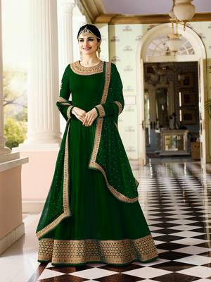 Green Embroidered Faux Georgette Semi Stitched Salwar With Dupatta 1