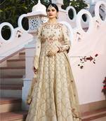 Beige Embroidered Silk Semi Stitched Anarkali Suit