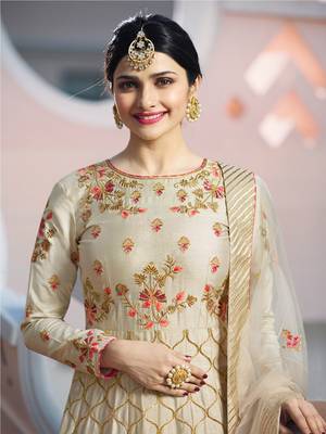 Beige Embroidered Silk Semi Stitched Anarkali Suit 2