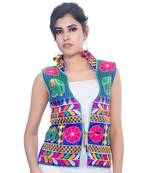 Blue Kutchi Embroidered Dupion Silk Waist Length Jacket Women Ethnic Wear