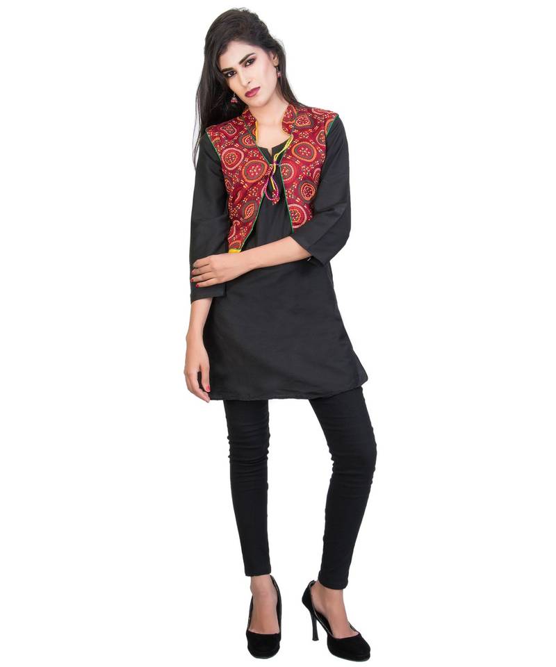 Red Kutchi Embroidered Pure Cotton Waist Length Jacket Women Ethnic Wear