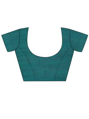 Teal printed art silk saree with blouse 4
