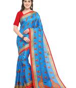 Blue Printed Art Silk Saree With Blouse