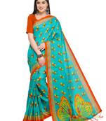 Sky blue printed art silk saree with blouse