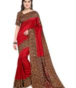 Red printed art silk saree with blouse
