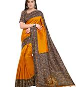 Mustard printed art silk saree with blouse
