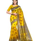 Yellow printed art silk saree with blouse