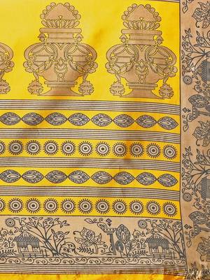 Yellow printed art silk saree with blouse 3