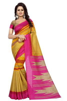 Yellow woven art silk saree with blouse 1