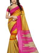 Yellow woven art silk saree with blouse