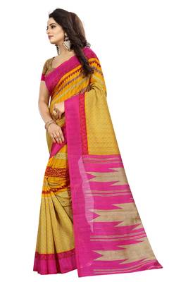 Yellow woven art silk saree with blouse 2