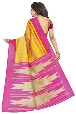 Yellow woven art silk saree with blouse 3