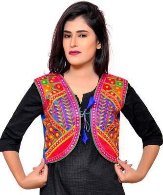 Blue Kutchi Embroidered Cotton Blend Short Jacket Women Ethnic Wear 1
